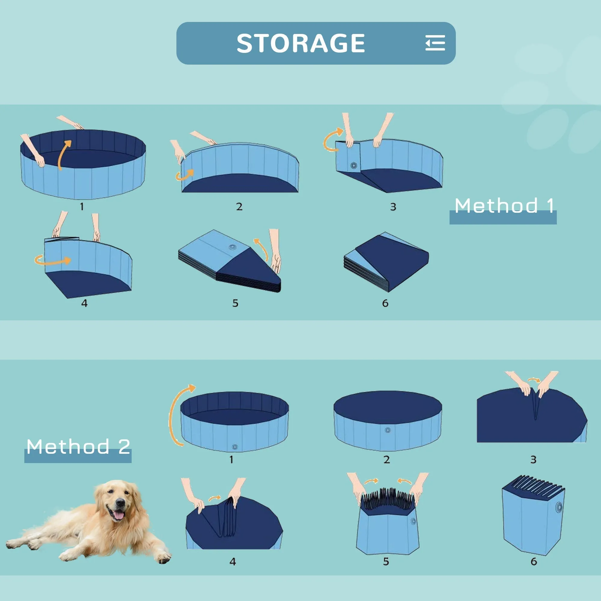 PawHut Foldable Dog Paddling Pool Pet Cat Swimming Pool Indoor/Outdoor Collapsible Bathing Tub Shower Tub Puppy ?120 × 30H cm L Sized
