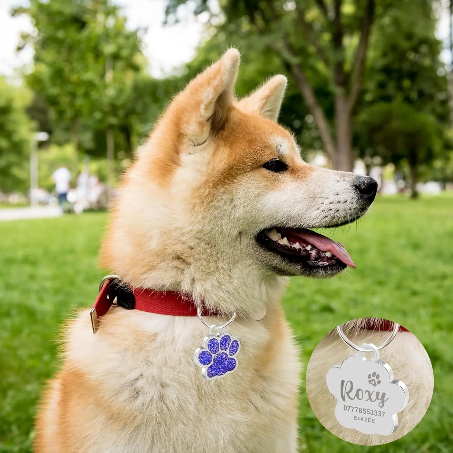 Personalized Dog & Cat Tags - Custom Dog ID Tags with Paw Print Design (Blue, Glitter Bling Finish)