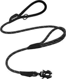 PetBonus Two Handles Dog Leash, 5FT Heavy Duty Pet Rope Leash with Quick Release Metal Clip, Comfortable Durable Traffic Handle, Reflective Training Lead for Medium Large Dogs (Black)
