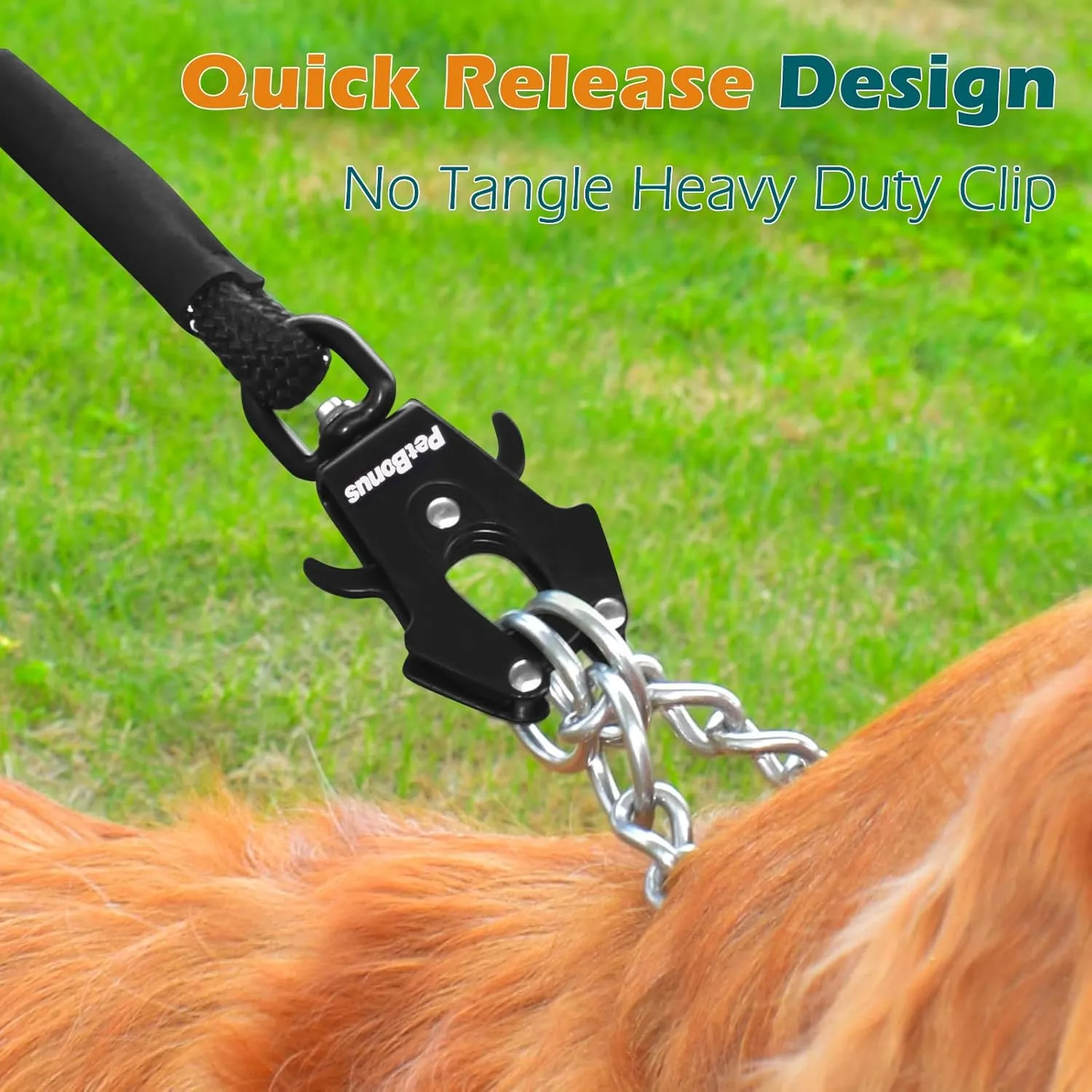 PetBonus Two Handles Dog Leash, 5FT Heavy Duty Pet Rope Leash with Quick Release Metal Clip, Comfortable Durable Traffic Handle, Reflective Training Lead for Medium Large Dogs (Black)
