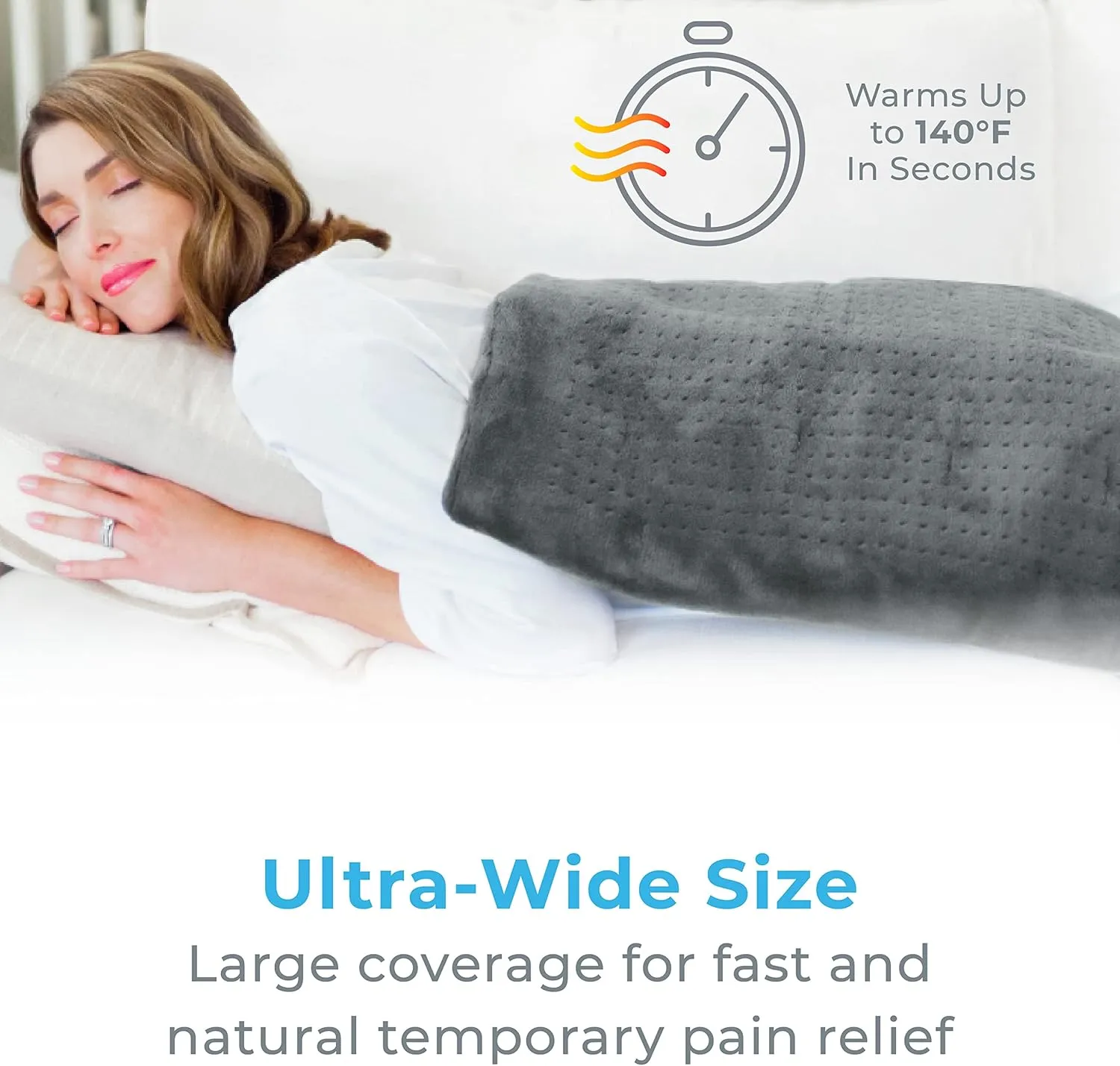 Pure Enrichment PureRelief Ultra-Wide Microplush Heating Pad - 20 x 24 XXL Size & 6 Heat Settings for Temporary Neck, Shoulder & Back Pain Relief - Moist Heat Option & Machine Washable (Gray)