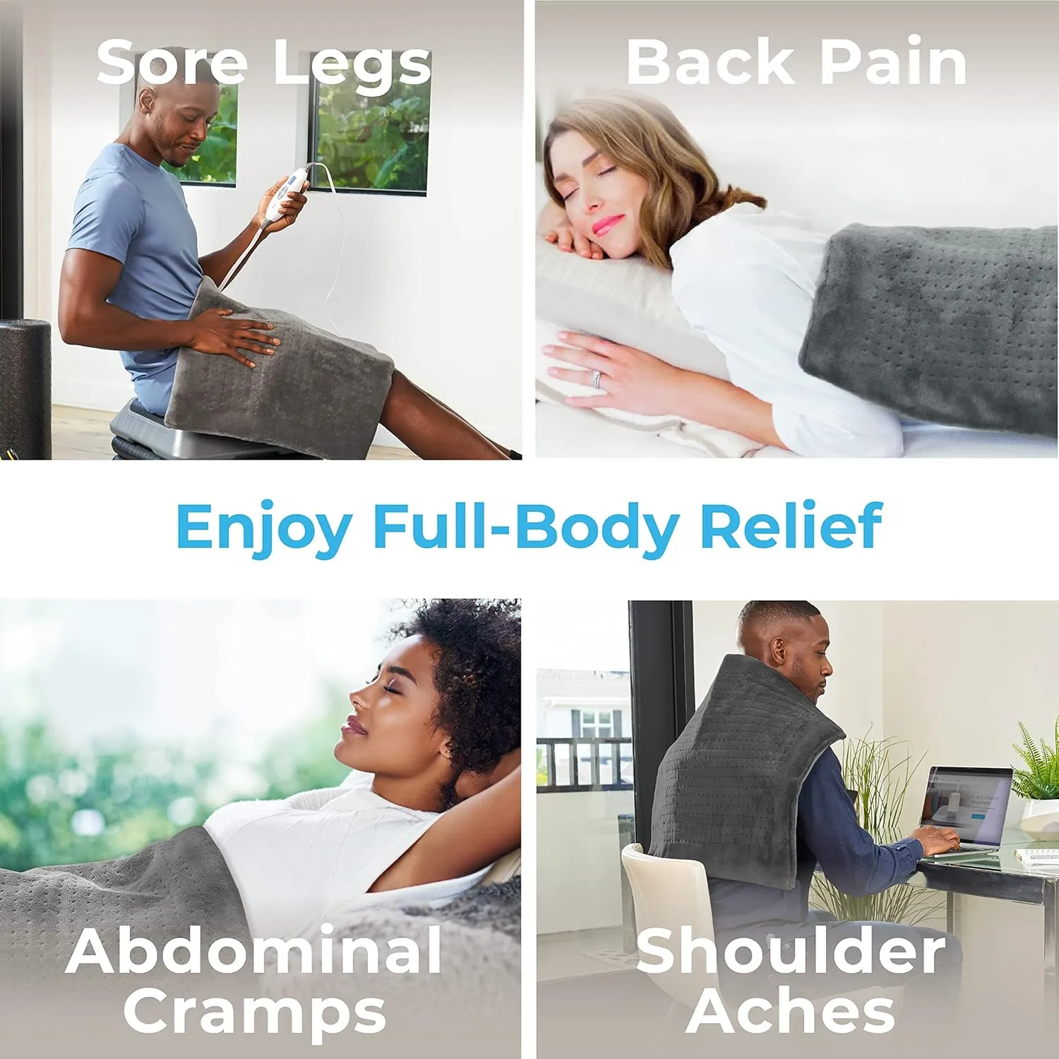 Pure Enrichment PureRelief Ultra-Wide Microplush Heating Pad - 20 x 24 XXL Size & 6 Heat Settings for Temporary Neck, Shoulder & Back Pain Relief - Moist Heat Option & Machine Washable (Gray)
