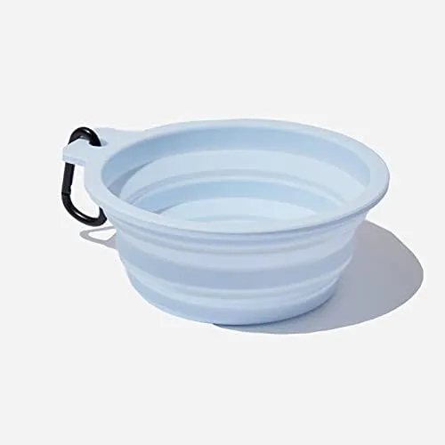 QALO Silicone Collapsible Dog Bowl, 600 ML, Food and Water Bowl for Cats & Dogs, Portable Foldable Pet Bowl, Travel Feeding & Water Dish for Dogs & Cats, Sky Blue