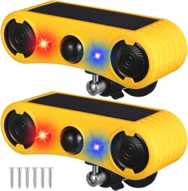 Qualirey Solar Outdoor Motion Sensor Alarm 2 x 129db Loud Noise Maker 13 Sound Detector Strobe Light, 4 Modes Animal Deterrent Dog Barking Alarm Mount on Ground or Fence for Garden Yard(2 Pack)
