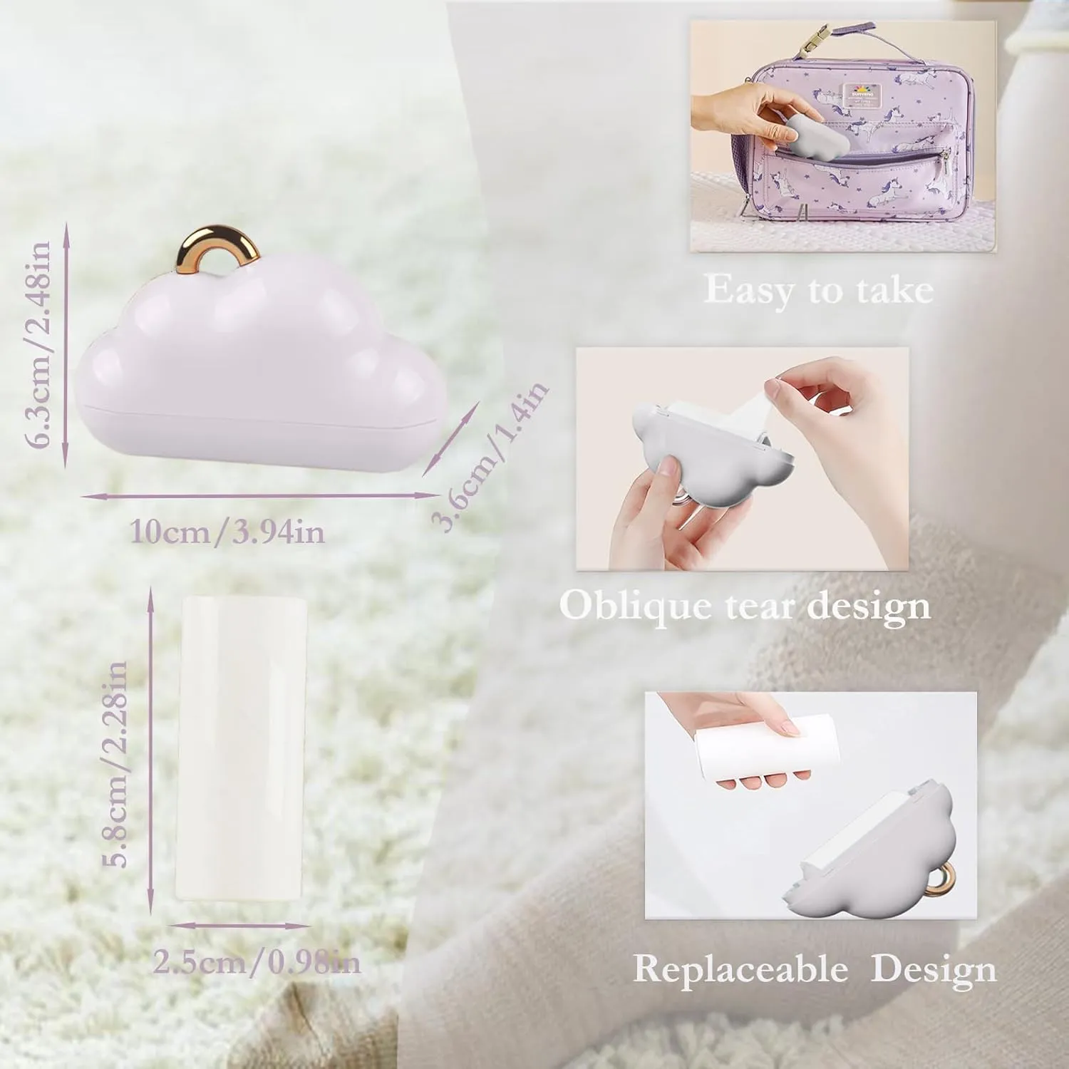 Reusable Lint Roller with Cover, Mini Lint Roller Travel Size, Lint Rollers for Pet Hair Extra Sticky,for Clothes for Furniture with 210 Sheets Refillable (White)