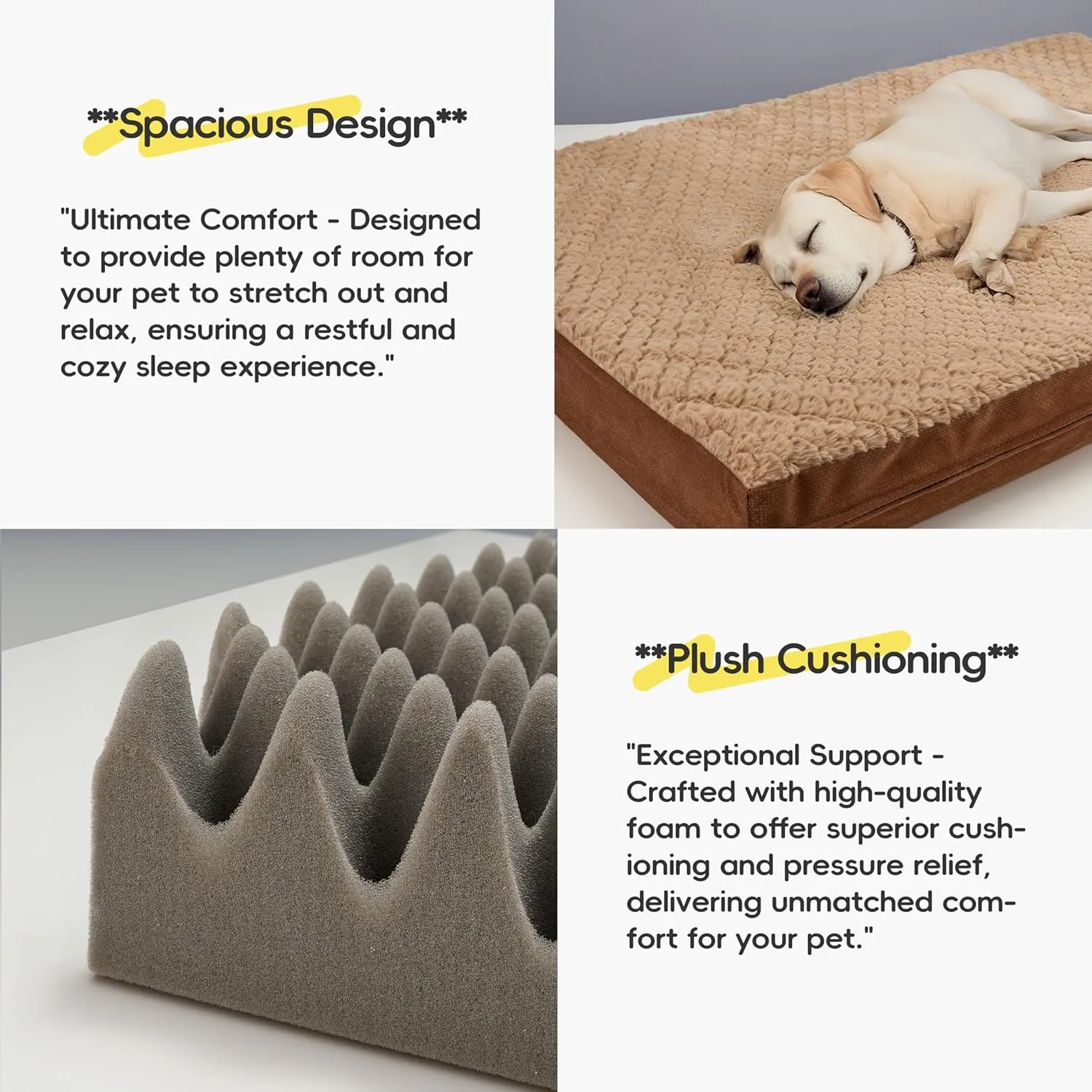 Reversible Waterproof Dog Bed for Crate, Extra Large, Washable Cover, Egg Crate Foam, Standard Size for Dogs Up to 90 lbs, Brown