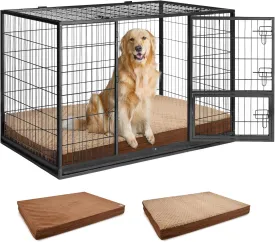 Reversible Waterproof Dog Bed for Crate, Extra Large, Washable Cover, Egg Crate Foam, Standard Size for Dogs Up to 90 lbs, Brown