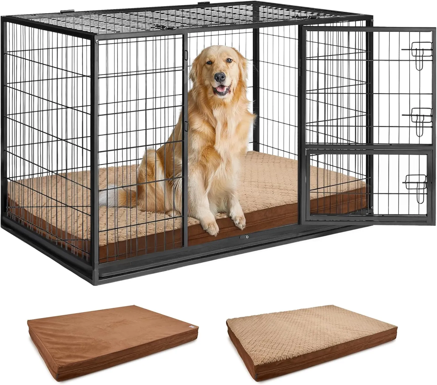 Reversible Waterproof Dog Bed for Crate, Extra Large, Washable Cover, Egg Crate Foam, Standard Size for Dogs Up to 90 lbs, Brown