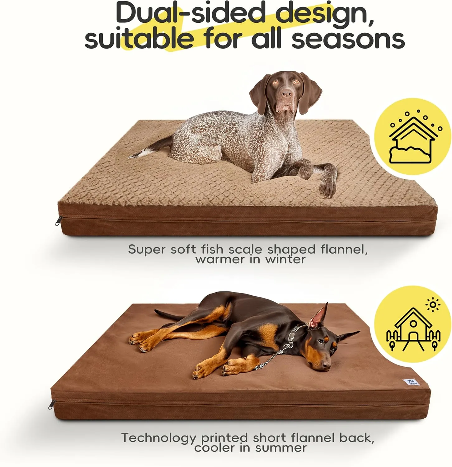 Reversible Waterproof Dog Bed for Crate, Extra Large, Washable Cover, Egg Crate Foam, Standard Size for Dogs Up to 90 lbs, Brown