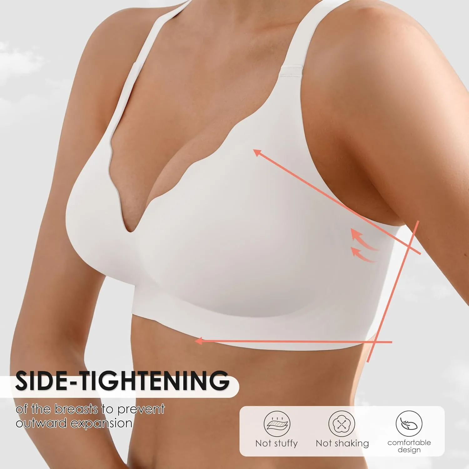 Seamless Wireless Bra for Women with Support - No Underwire Full Coverage Push Up Comfort Bras - Back Fat Smoothing Bralettes