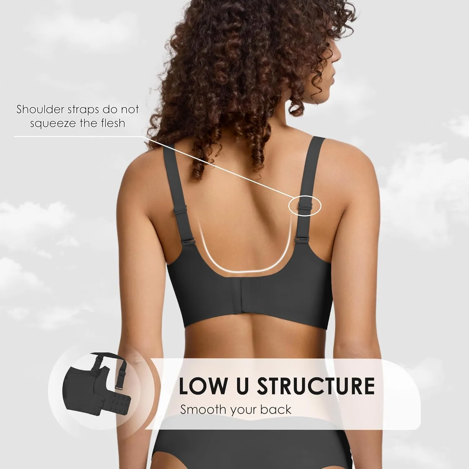 Seamless Wireless Bra for Women with Support - No Underwire Full Coverage Push Up Comfort Bras - Back Fat Smoothing Bralettes