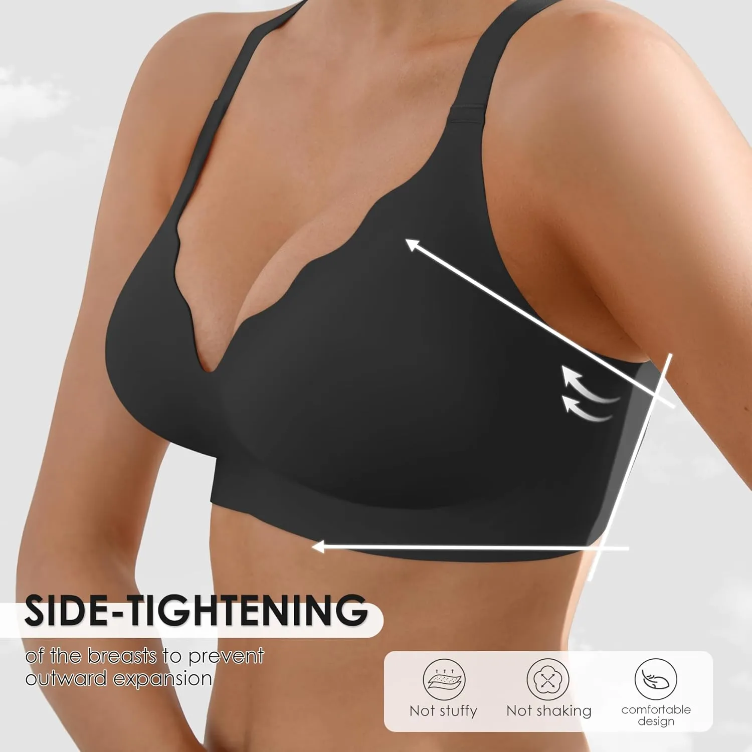 Seamless Wireless Bra for Women with Support - No Underwire Full Coverage Push Up Comfort Bras - Back Fat Smoothing Bralettes