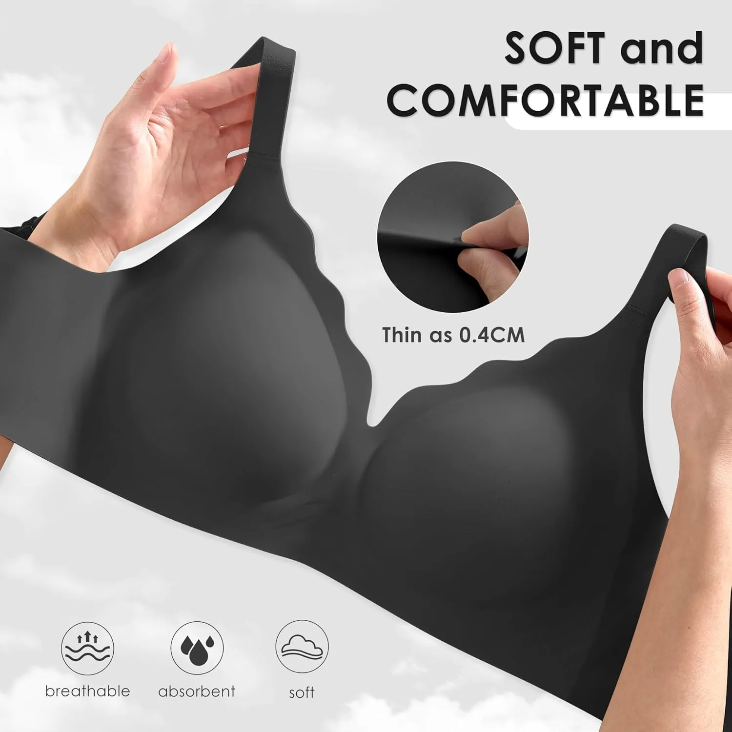 Seamless Wireless Bra for Women with Support - No Underwire Full Coverage Push Up Comfort Bras - Back Fat Smoothing Bralettes