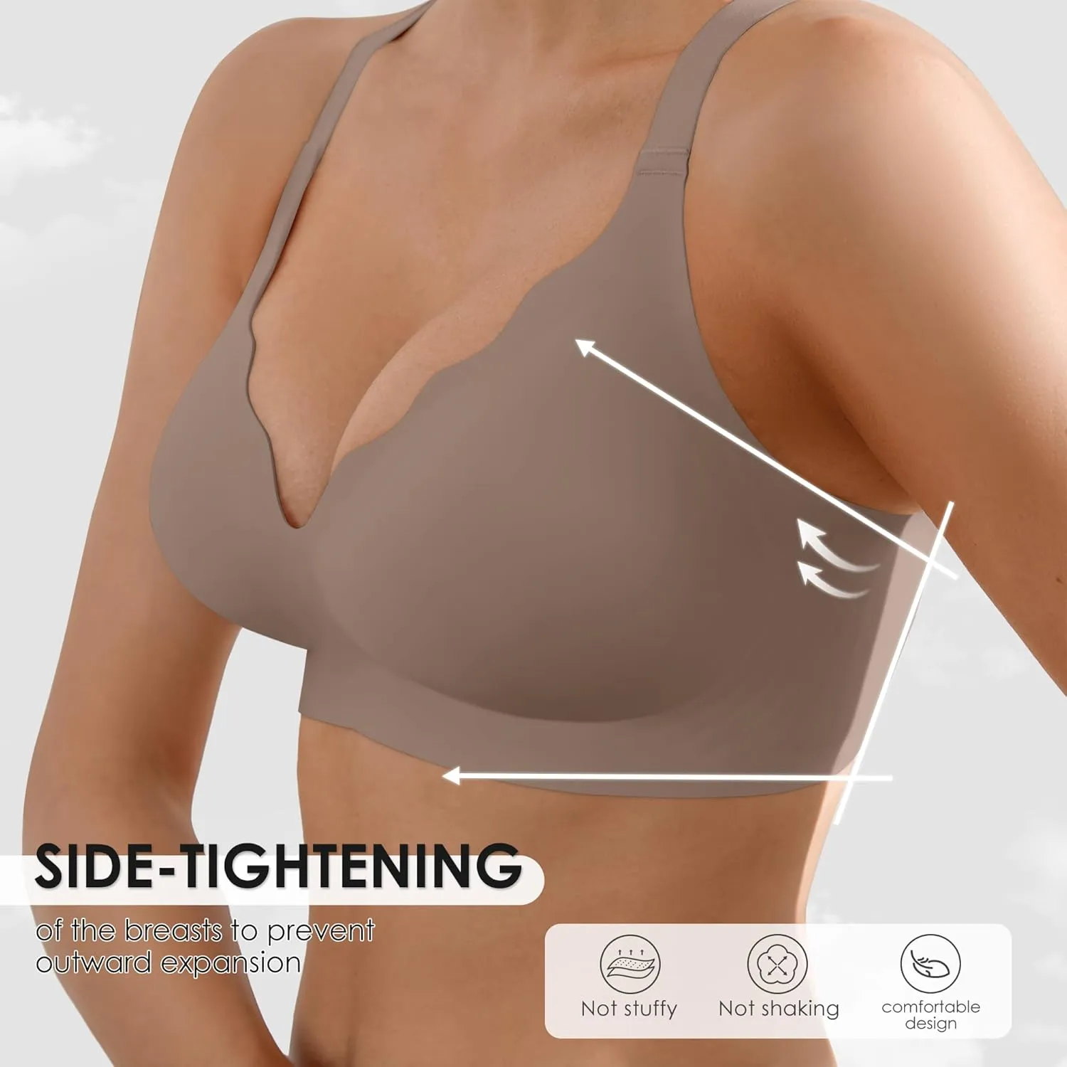 Seamless Wireless Bra for Women with Support - No Underwire Full Coverage Push Up Comfort Bras - Back Fat Smoothing Bralettes