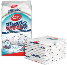 Simple Solution Abzorbitall Pet Mess Absorbent Towels - Multi-Surface Urine and Dog Poop Cleaning Sheets - 12 x 17 inches - 30 Towels