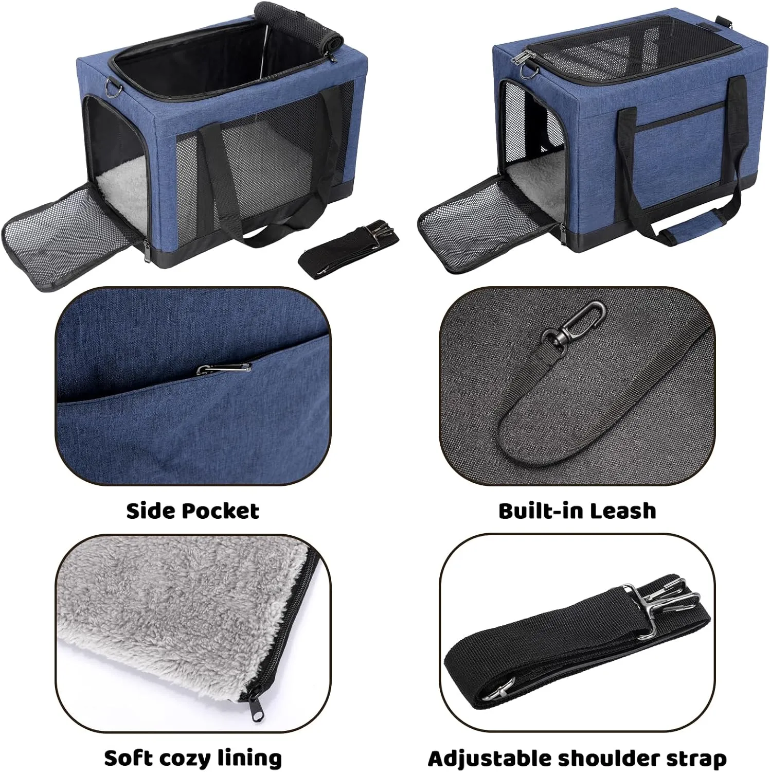 Soft Side Pet Carrier Bag with Shoulder Strap, Breathable Collapsible Mesh Cat Carrier for Cats and Dogs, TSA Airline Approved Travel Pet Carriers