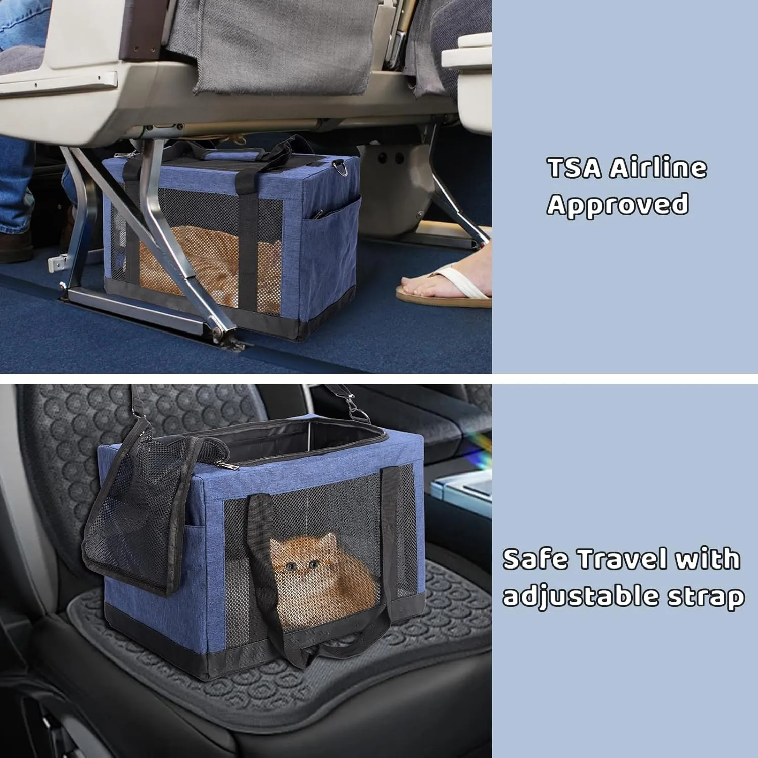 Soft Side Pet Carrier Bag with Shoulder Strap, Breathable Collapsible Mesh Cat Carrier for Cats and Dogs, TSA Airline Approved Travel Pet Carriers