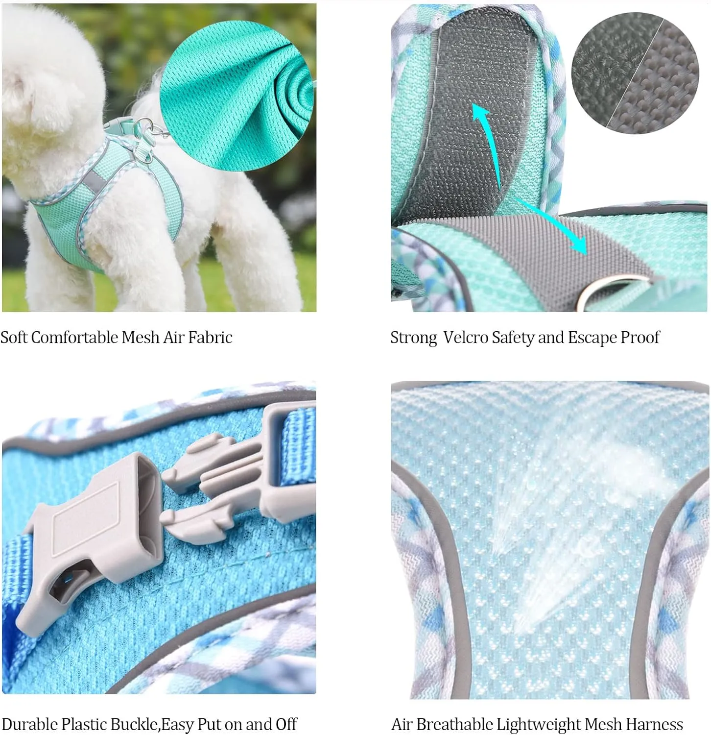 Step in Mesh Dog Harness and Leash Set - Breathable Air Mesh Reflective Escape Proof Vest - No Choke, Lightweight - Green