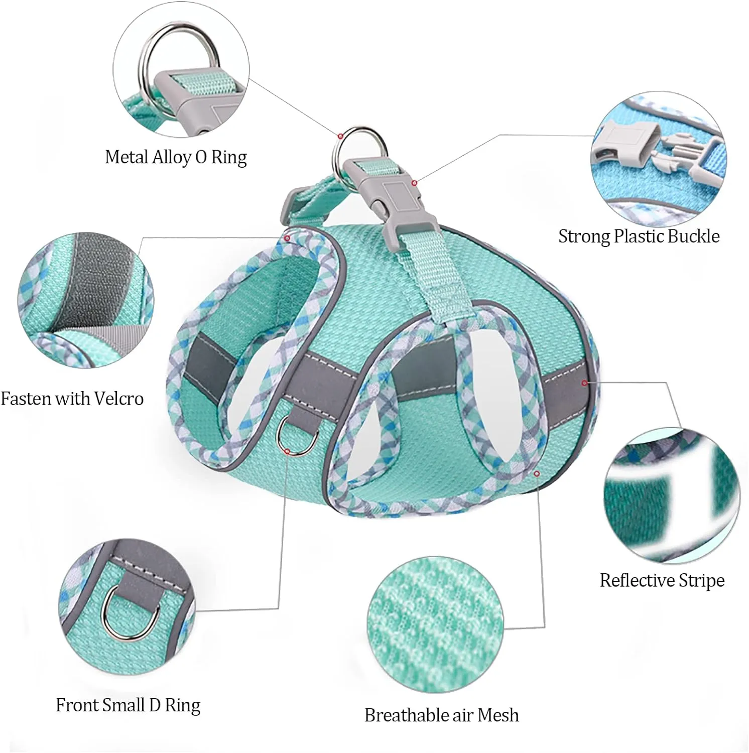 Step in Mesh Dog Harness and Leash Set - Breathable Air Mesh Reflective Escape Proof Vest - No Choke, Lightweight - Green