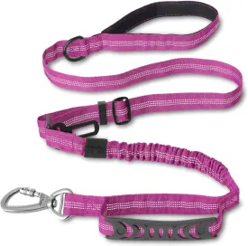 Tactical Dog Leash,Reflective Dog Training Leash,Adjustable Heavy Duty Dog Leash with 2 Control Padded Handle Strong No Pull Bungee Dog Leashes with Car Seat Belt for Medium Large Dogs (Pink)