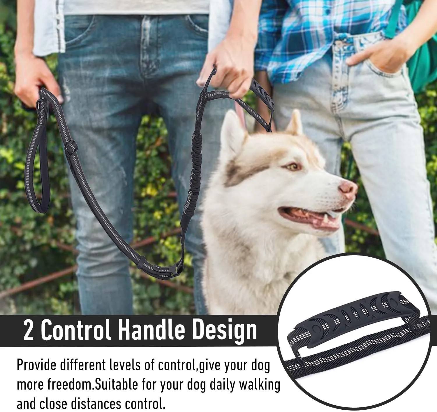 Tactical Dog Leash,Reflective Dog Training Leash,Adjustable Heavy Duty Dog Leash with 2 Control Padded Handle Strong No Pull Bungee Dog Leashes with Car Seat Belt for Medium Large Dogs (Pink)