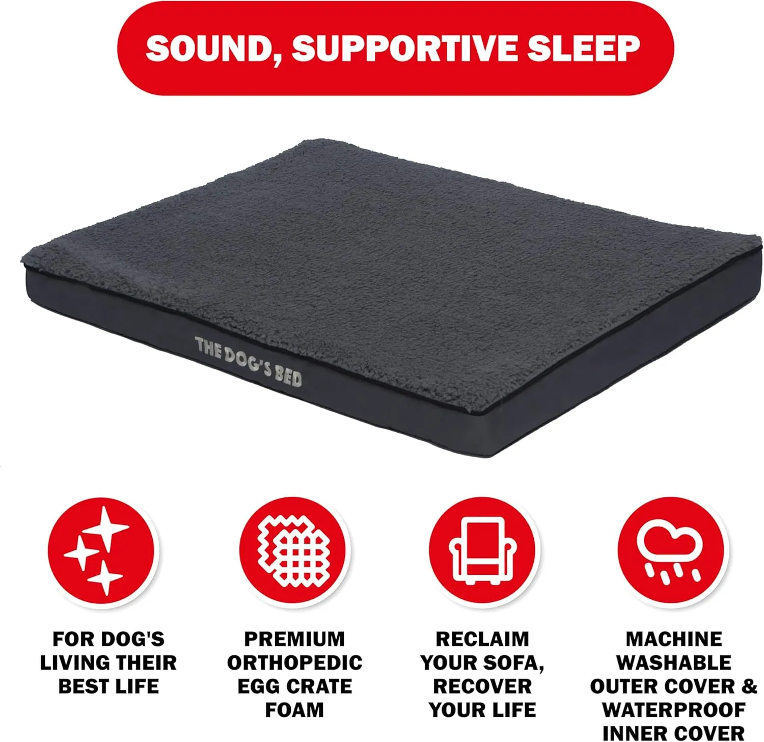 The Dogs Bed Orthopedic Standard Foam Dog Bed with Standard Support, Medium Grey Plush, Waterproof, Supportive Dog Bed with Replaceable Covers, Veterinary Approved