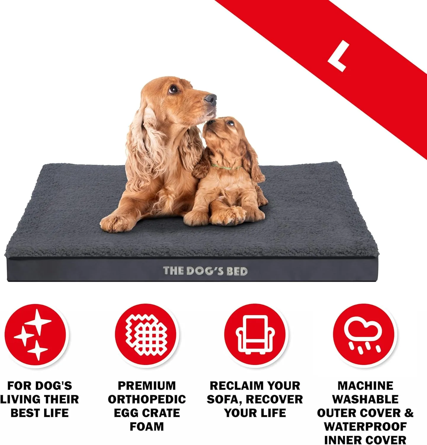 The Dogs Bed Orthopedic Standard Foam Dog Bed with Standard Support, Medium Grey Plush, Waterproof, Supportive Dog Bed with Replaceable Covers, Veterinary Approved