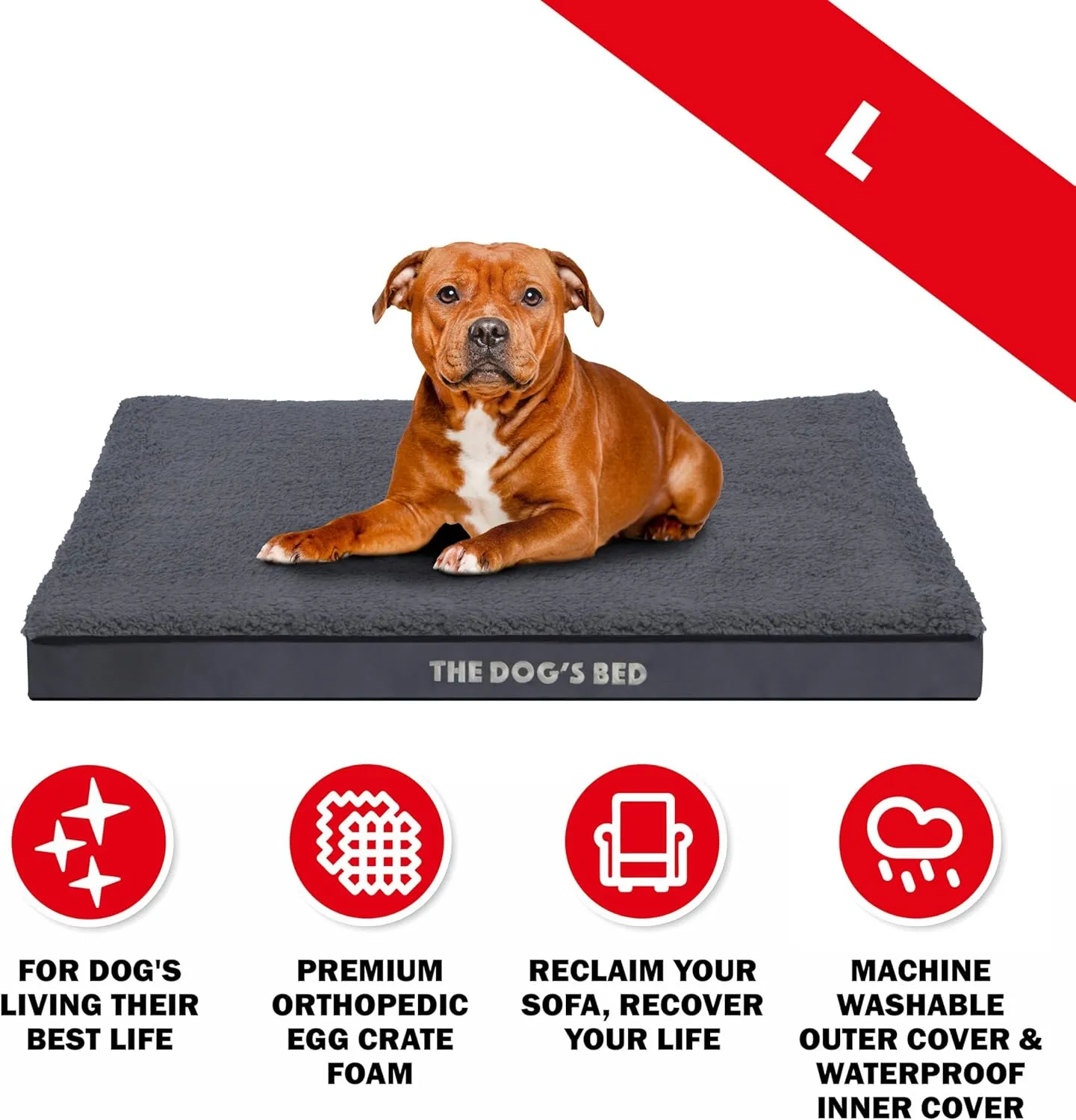 The Dogs Bed Orthopedic Standard Foam Dog Bed with Standard Support, Medium Grey Plush, Waterproof, Supportive Dog Bed with Replaceable Covers, Veterinary Approved