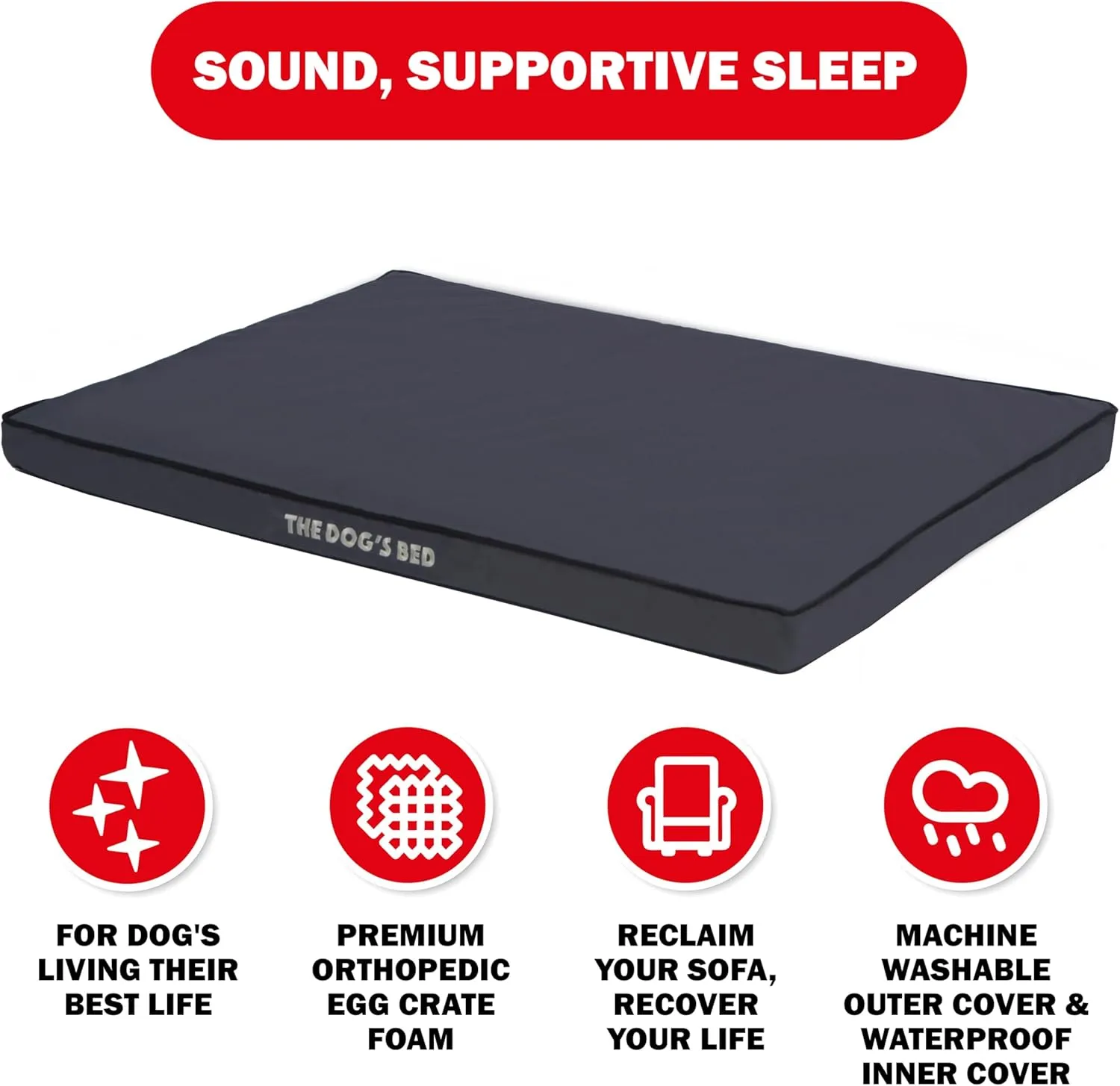 The Dogs Bed Orthopedic Standard Foam Dog Bed with Standard Support, XL Grey with Black Trim, Waterproof, Supportive Dog Bed with Replaceable Covers, Veterinary Approved