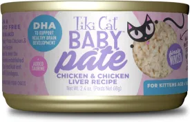 Tiki Cat Baby Pate Wet Cat Food for Kittens, Chicken & Chicken Liver, 2.4 oz. Can (12 Count)