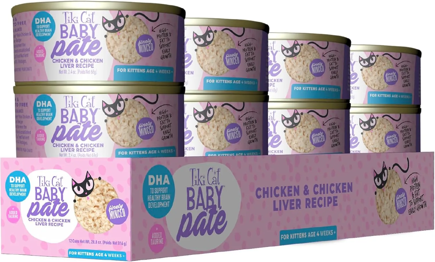 Tiki Cat Baby Pate Wet Cat Food for Kittens, Chicken & Chicken Liver, 2.4 oz. Can (12 Count)