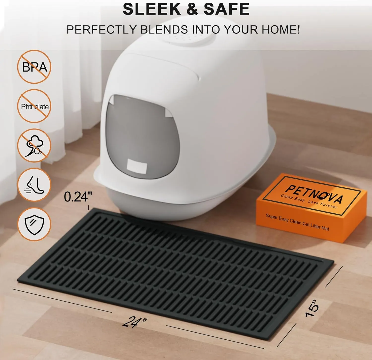 Waterproof Cat Litter Mat: 24" X 15" Washable Easy Clean Litter Trapping Mat - Urine-Resistant Silicone Surface for Floor - Non-Slip Backing for Bathroom (Black,Pack of 2)