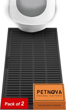 Waterproof Cat Litter Mat: 24" X 15" Washable Easy Clean Litter Trapping Mat - Urine-Resistant Silicone Surface for Floor - Non-Slip Backing for Bathroom (Black,Pack of 2)