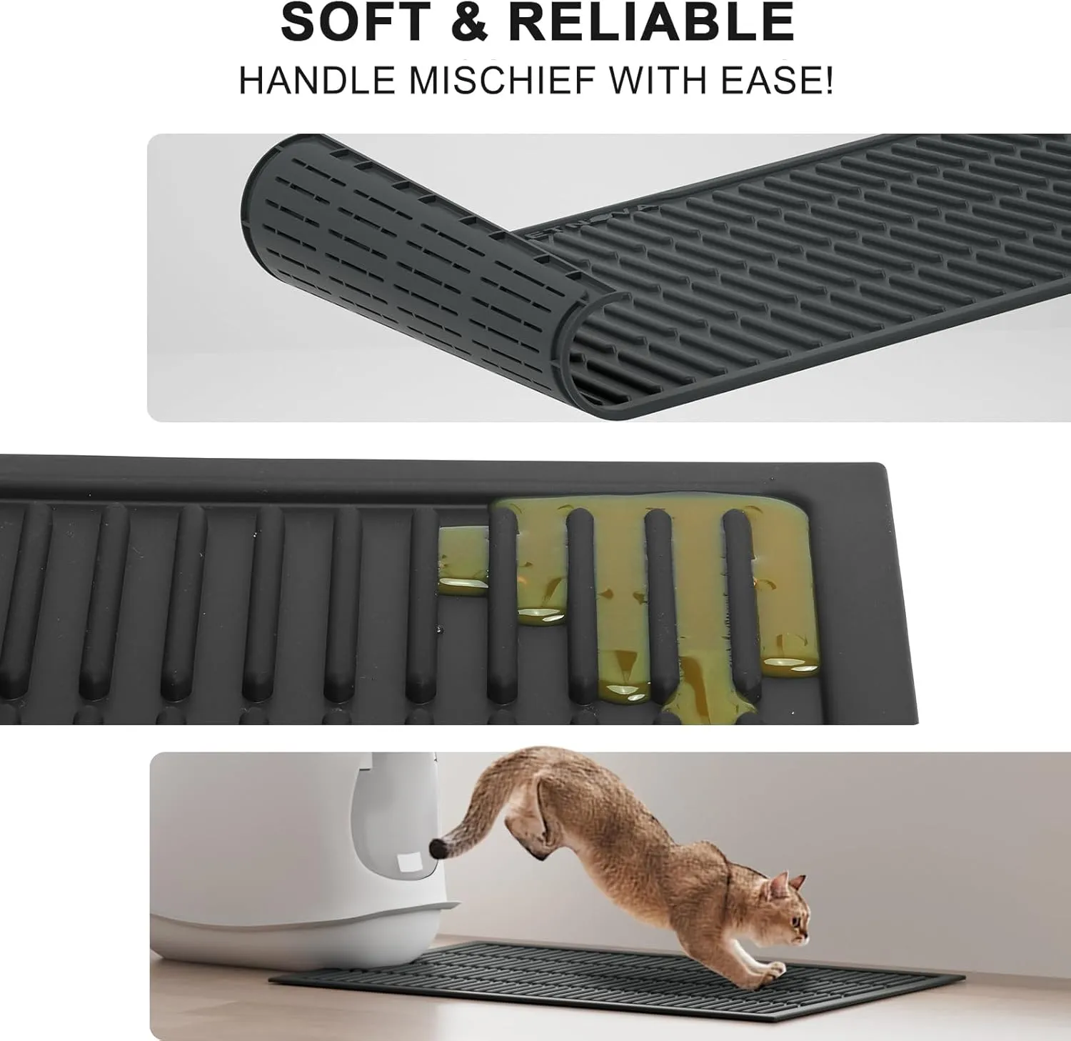 Waterproof Cat Litter Mat: 24" X 15" Washable Easy Clean Litter Trapping Mat - Urine-Resistant Silicone Surface for Floor - Non-Slip Backing for Bathroom (Black,Pack of 2)