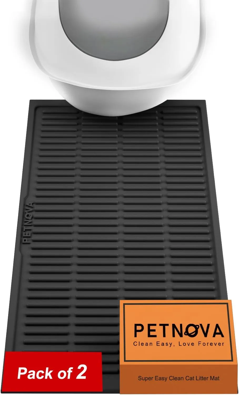 Waterproof Cat Litter Mat: 24" X 15" Washable Easy Clean Litter Trapping Mat - Urine-Resistant Silicone Surface for Floor - Non-Slip Backing for Bathroom (Black,Pack of 2)