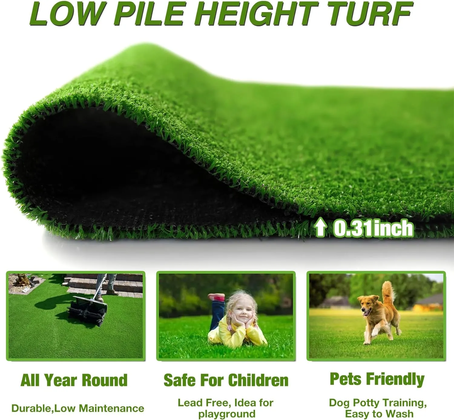 XLX TURF Outdoor Artificial Grass Rug 4FT X 4FT, Green Synthetic Turf Floor Mat for Balcony, Patio, Yard, Pets Dogs Grass Pad
