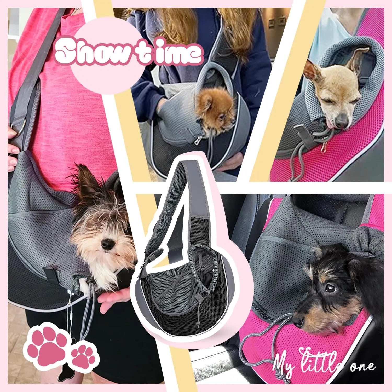 YUDODO Pet Dog Sling Carrier Mesh Hand Free Adjustable Dog Satchel Carrier Bag Papoose Crossbody for Small Animal Rabbit (S(up to 5 lbs), Black)