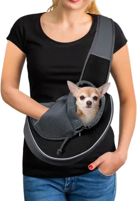 YUDODO Pet Dog Sling Carrier Mesh Hand Free Adjustable Dog Satchel Carrier Bag Papoose Crossbody for Small Animal Rabbit (S(up to 5 lbs), Black)