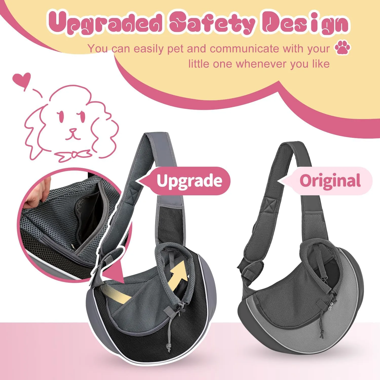 YUDODO Pet Dog Sling Carrier Mesh Hand Free Adjustable Dog Satchel Carrier Bag Papoose Crossbody for Small Animal Rabbit (S(up to 5 lbs), Black)