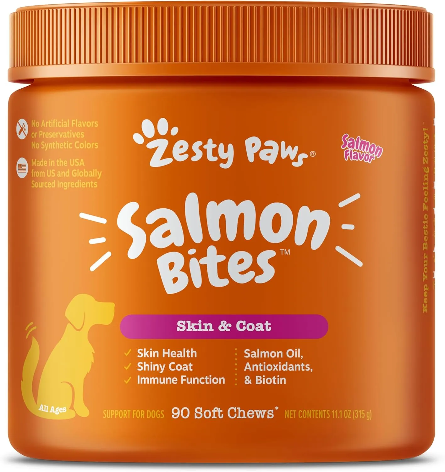 Zesty Paws Salmon Oil for Dogs Skin and Coat, Omega 3 Fish Oil Chews, Dog Allergy Relief Chews, Itch Relief Supplement, 90 Count, Salmon Flavor
