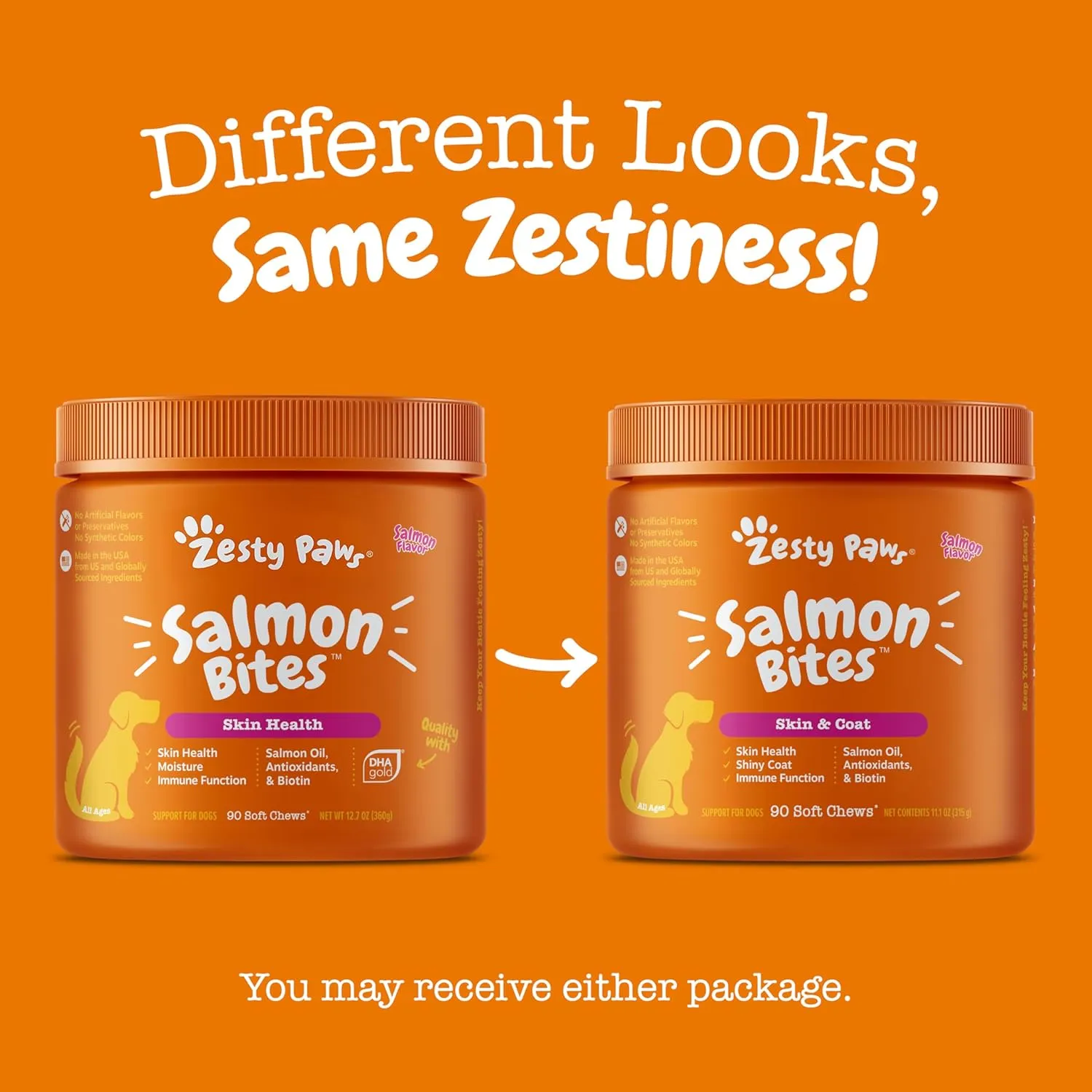 Zesty Paws Salmon Oil for Dogs Skin and Coat, Omega 3 Fish Oil Chews, Dog Allergy Relief Chews, Itch Relief Supplement, 90 Count, Salmon Flavor